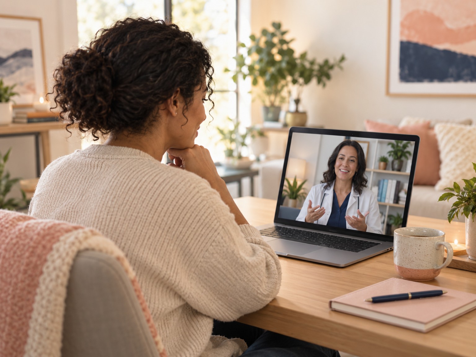 A client participating in a telehealth assessment from home
